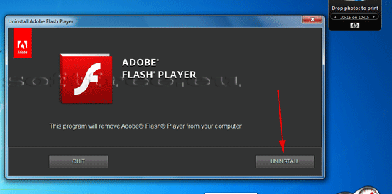 Tutorial Adobe Flash Player dezinstalare - acceptarea dezinstalării