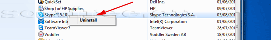 Tutorial Skype dezinstalare detectare un-installer-ului în lista de programe